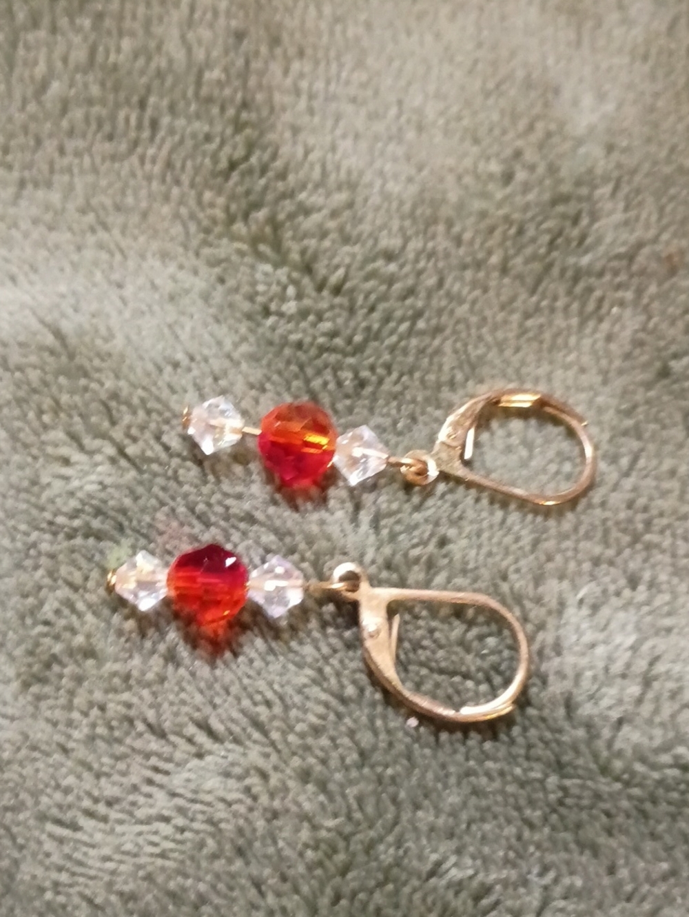 Gold-Tone Earrings with Vibrant Red Accent Beads